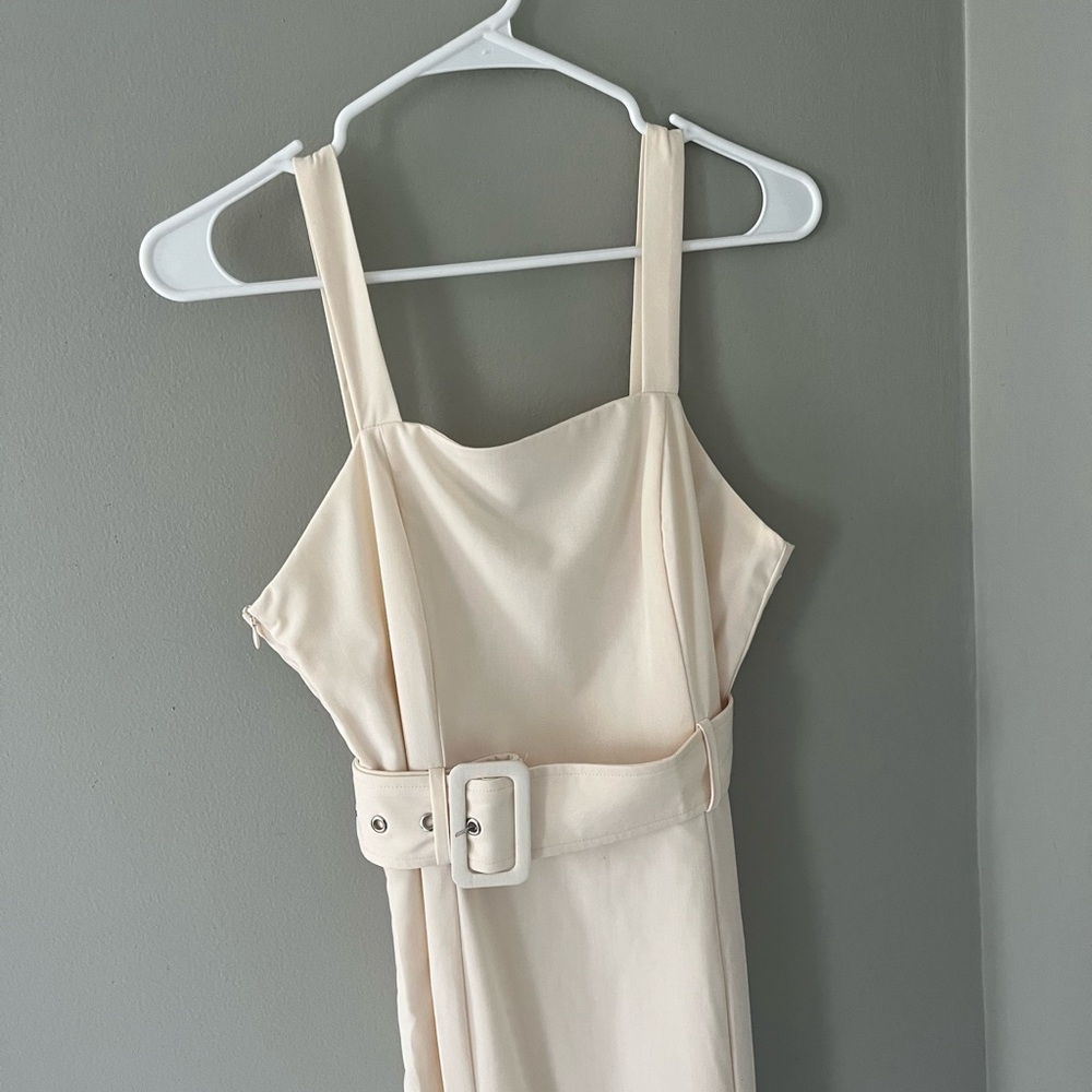 SHEIN Cream Midi Belted Dress